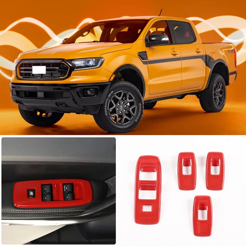 Car Window Lifting Button Frame Trim Stickers For Ford Ranger Wildtrak 2015-2021 Decorative Cover Car Interior Accessories