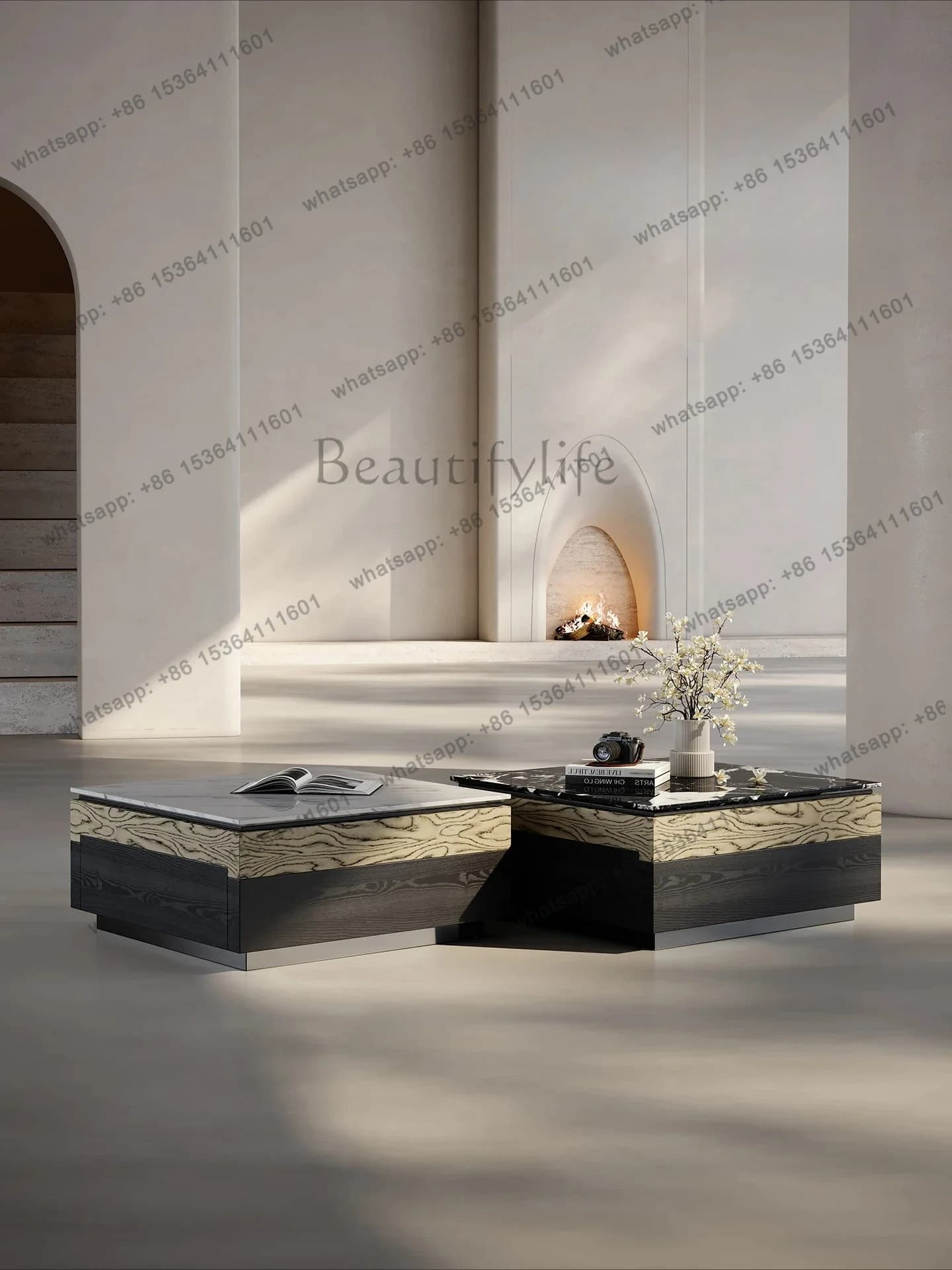 Luxury stone square coffee table combination living room home high-end Italian minimalist light luxury high-end coffee table