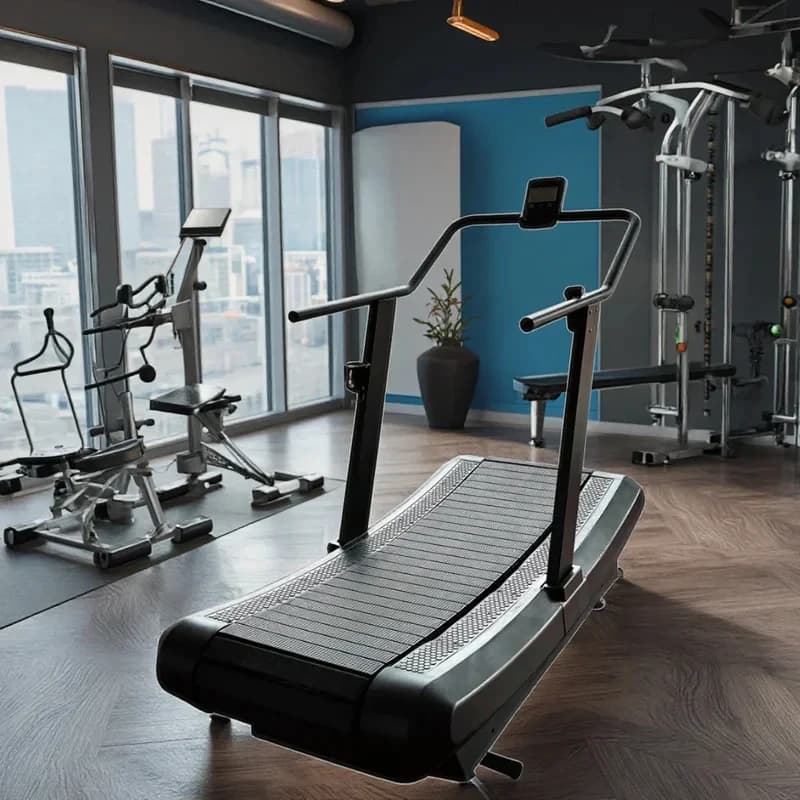 Commercial Gym Treadmill With Curved Tread LCD Display And Mechanical Driving Wing Cardio Exercise