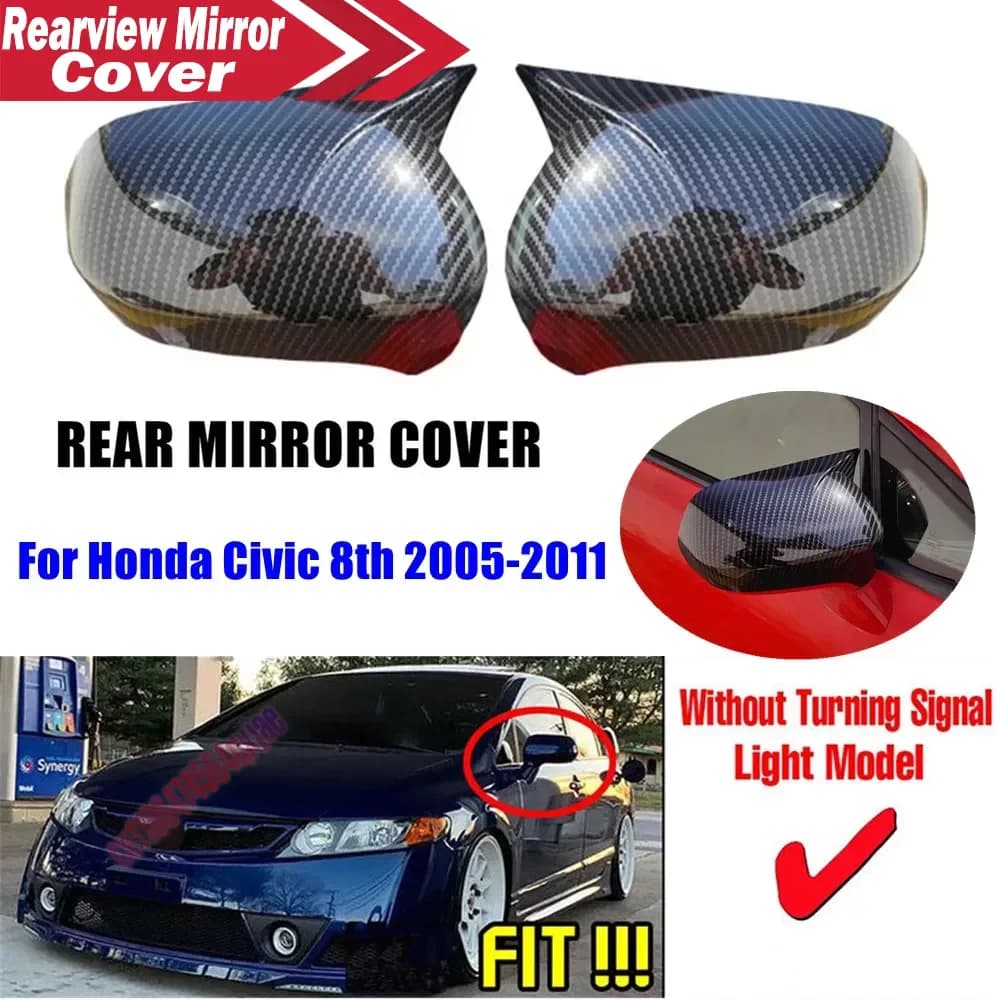 For Honda Civic 8th 2005-2011 ABS Car Rearview Side Mirror Cover Wing Cap Exterior Door Housing Trim Adhesive Sticker
