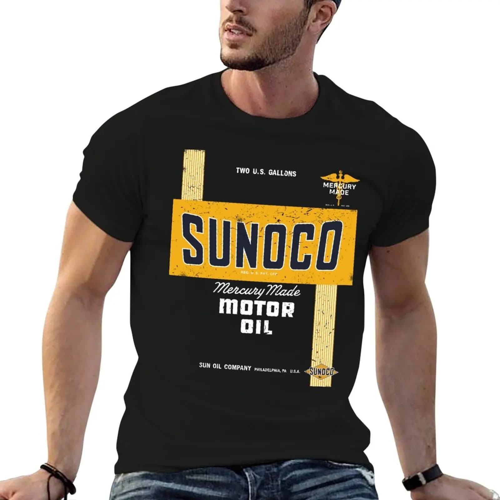 Sunoco Motor Oil Retro Distressed Design T-Shirt graphic shirts anime shirt clothing for men