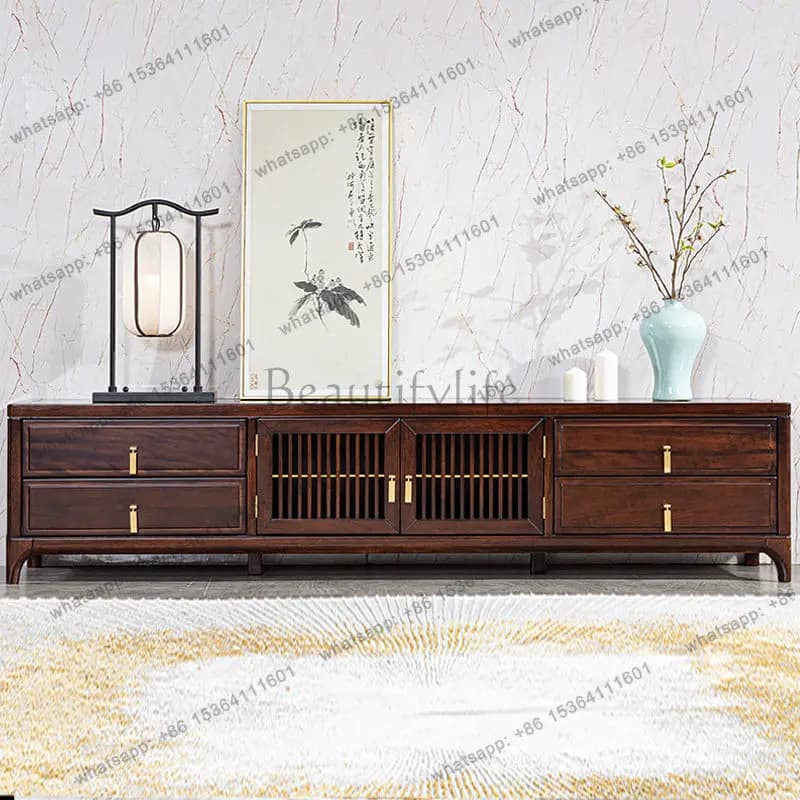 New Chinese ebony TV cabinet solid wood living room size apartment locker