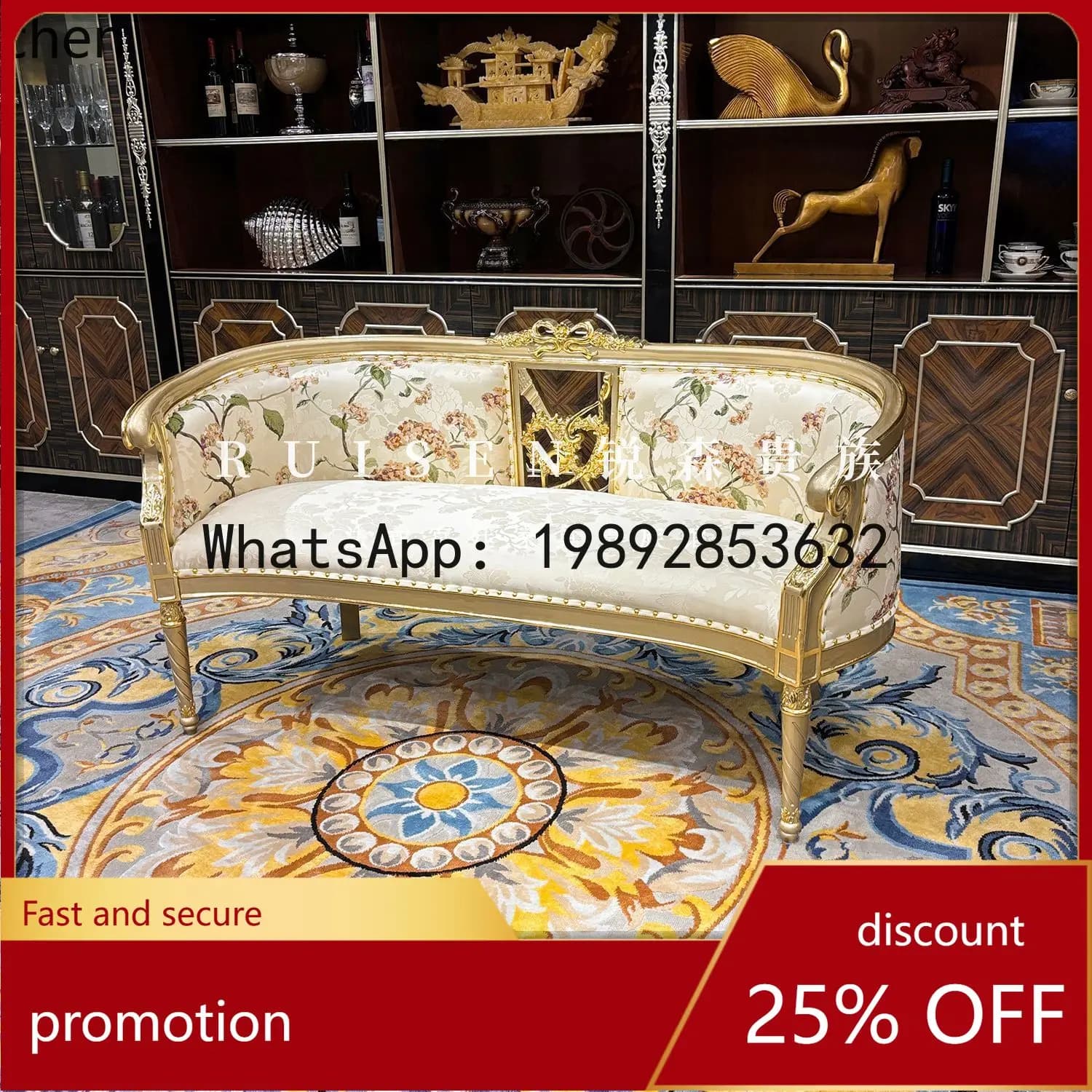 YFY  French Style Bed End Stool Embroidered Fabric Footstool Bedroom Solid Wood Bedside Bench Living Room Sofa Stool