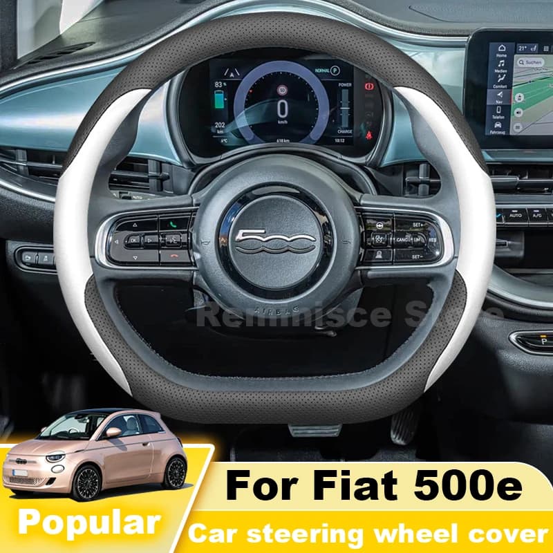 Ultra Thin Leather Car Steering Wheel Cover For Fiat 500e 500 600 2020-2027 Non Slip D Shape Steering Wheel Cover Accessories