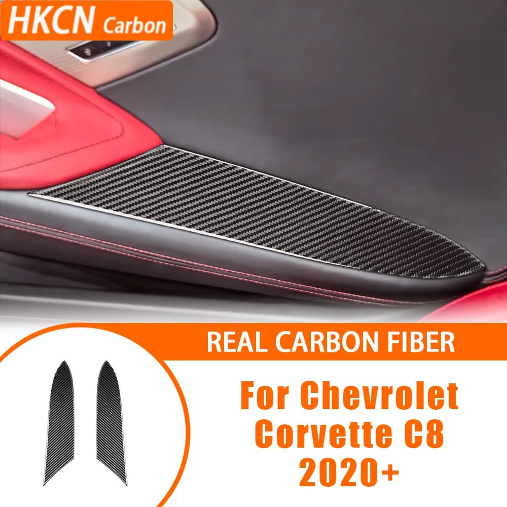 For Chevrolet Corvette C8 2020+ Carbon Fiber Car Accessories Inner Door Armrest Panel Interior Cover Tirm Sticker Modification