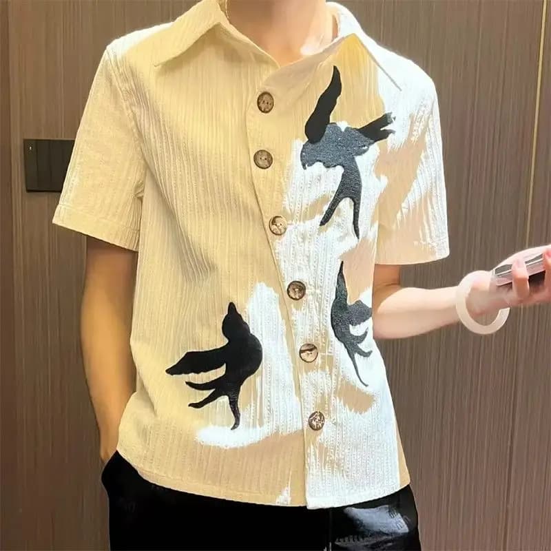 2026 New Short-sleeved Embroidered Summer Men's Shirt Design Loose Lapel Casual Men's Shirt