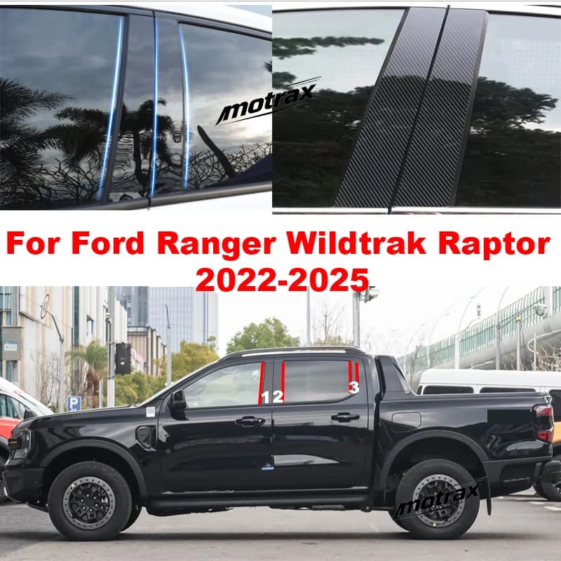 Car Window Trim Cover B C Column Pillar Posts Door Decal Stickers Black Accessories for Ford Ranger Wildtrak Raptor 2022-2025