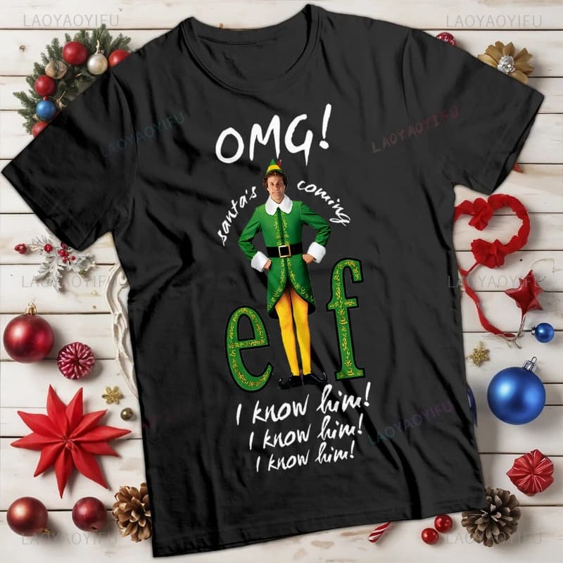 Funny Mens and Womens Buddy The Elf I Know Him Christmas T-Shirt New Arrival  Hot Sale Hipster Streetwear O-neck Pure CottonTees
