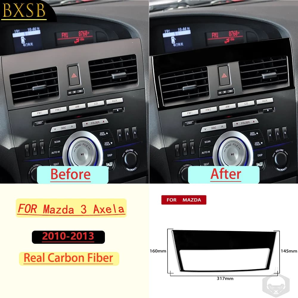 For Mazda 3 Axela 2010-2013 Central air Vent outlet Panel Trim Real Soft Carbon Fiber Interior Accessories Decoration Stickers