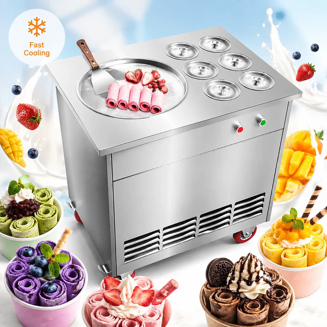 Commercial Fried Ice Cream Machine Thai Rolled Ice Cream Maker Stir Fried Yogurt Ice Cream Roll Machine for Dessert Shop