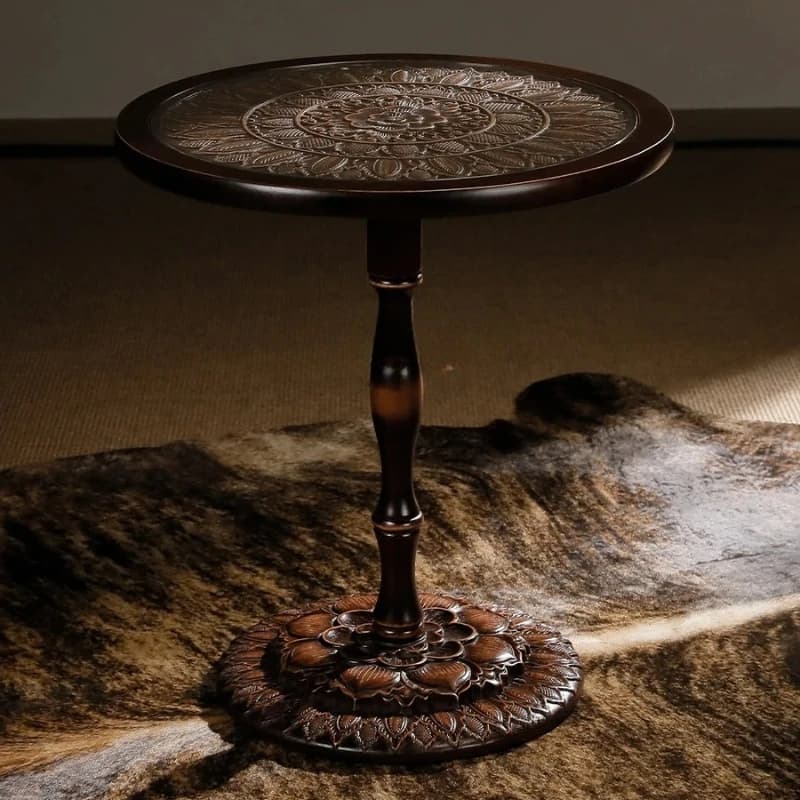 LT solid wood golden lotus small round table, new Chinese retro design sofa small side table balcony coffee table