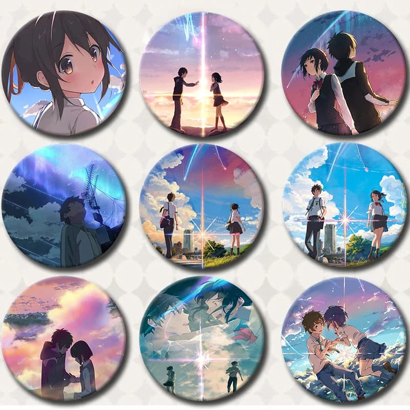 58mm Anime Kimi No Na Wa Tinplate Soft Button Pins Cartoon Icon Brooch Clothes Decoration Creative Badge Lapel Pin Jewelry Gifts