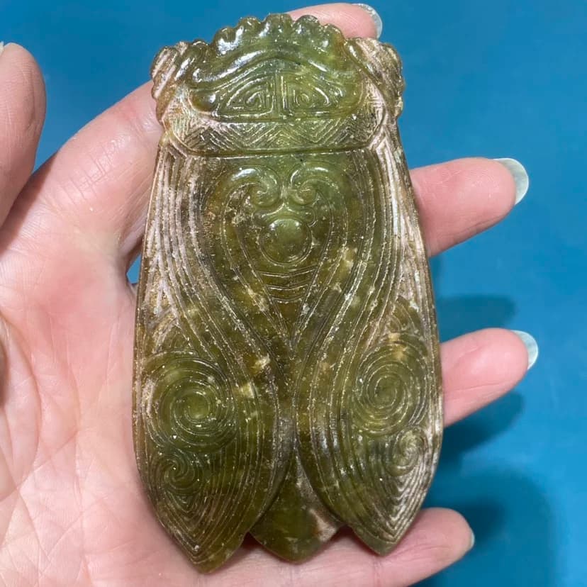 Chinese Xiuyu Old Jade Cicada Carving, Handcrafted Jade Handpiece Collectible Ornament Exquisite Handicraft