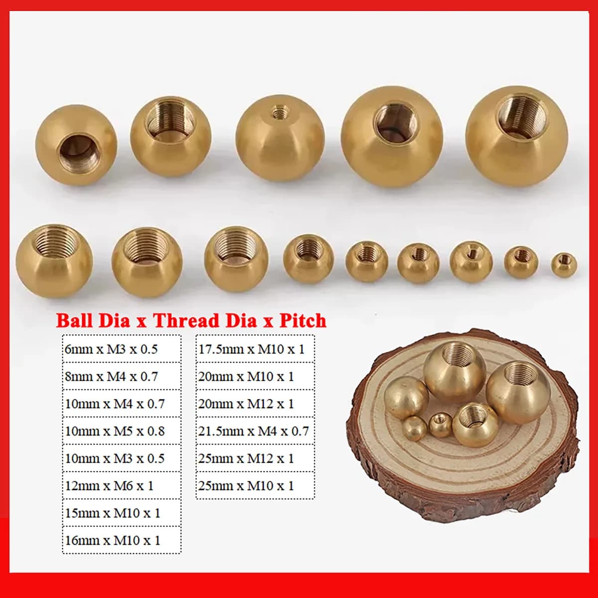Brass Thread Ball OD 6-25mm M3 M4 M5 M6 M10 M12 Internal Thread Spherical Nut Solid Half-Hole/Blind Hole Pure Copper Thread Ball