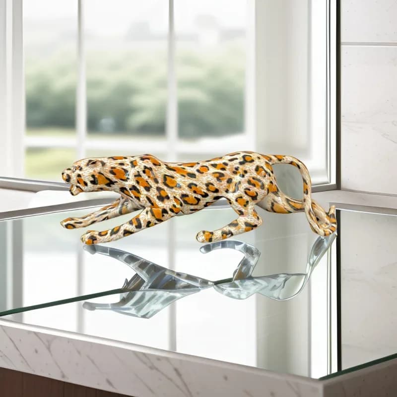 X22Simulated Leopard Animal Model Resin Figurine Animal Sculptures Cheetah Jaguar Home Decoration Decorative Figurines