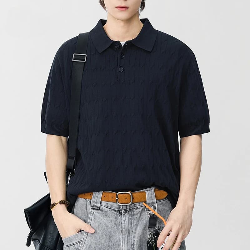 2026 Summer New Style Lapel Twisted Short-sleeved POLO Shirt for Men Old Money Style Knitted T-shirt