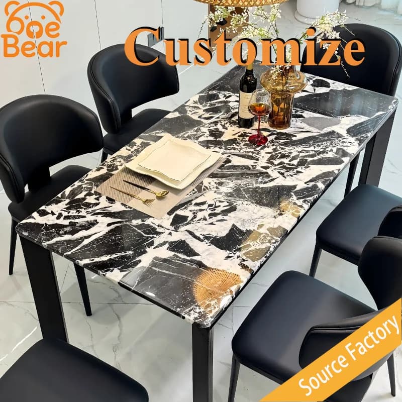 Modern Minimalist Black Marble Dining Table Heat Resistant Easy Clean Stone Top For Hotel Cafe Indoor Decoration