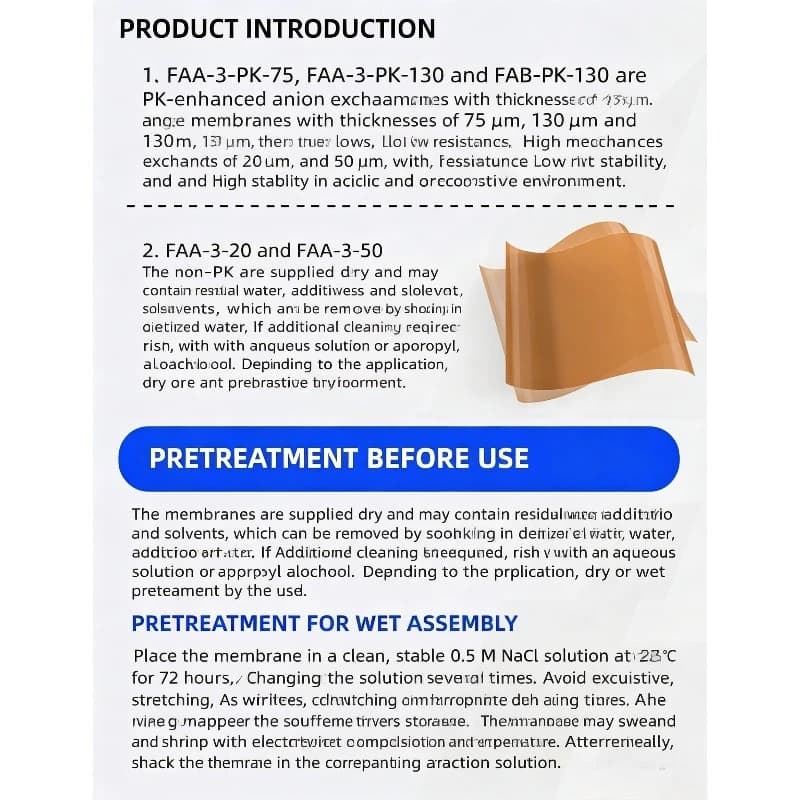 Reinforced Anion Exchange Membrane FAA‑3‑PK‑130 FAB‑PK‑130 AEM For CO2 Reduction Water Electrolysis Fuel Cell Lab Accessories