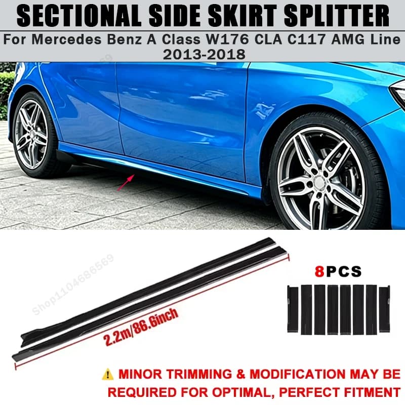For Mercedes Benz A Class W176 CLA C117 AMG Line 13-18 Side Skirts Extension Rocker Panel Splitter 86.6" ABS Plastic Body Kit