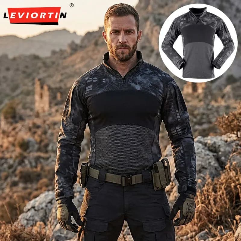 Camouflage Tactical T-shirts For Men Autumn Spring Outdoor Training Hunting Camping Long Sleeve Combat Paintball Frog Tee Shirt