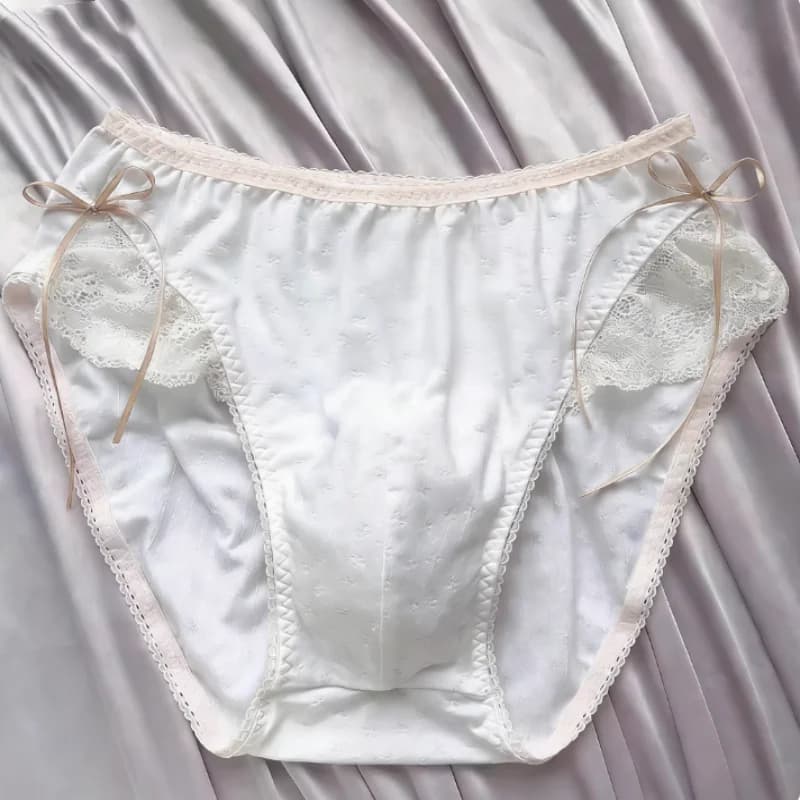 Sexy Close-Fitting Men Lace Trim Printing Briefs Comfortable Daily Wear Underwear Bow Design Breathable Sweat-Absorbing Lingerie