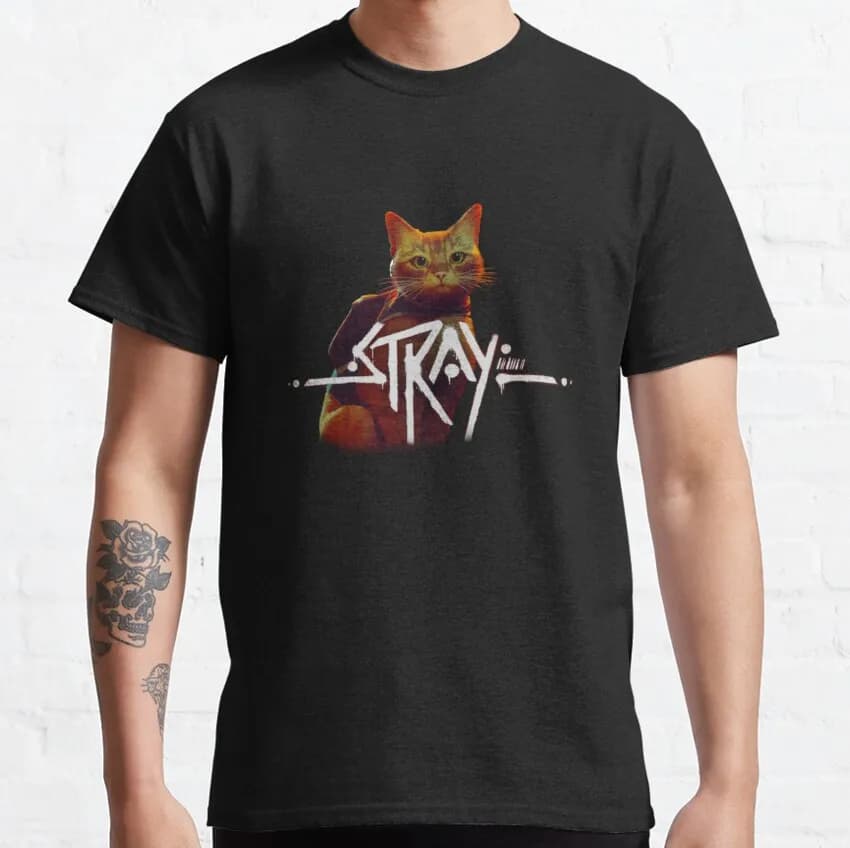 Stray Video Game Cat Graphic T‑Shirt 40503 O-Neck Short Sleeve Tees Cyberpunk Stray Cat Print Casual Streetwear Gamer Fans Tops
