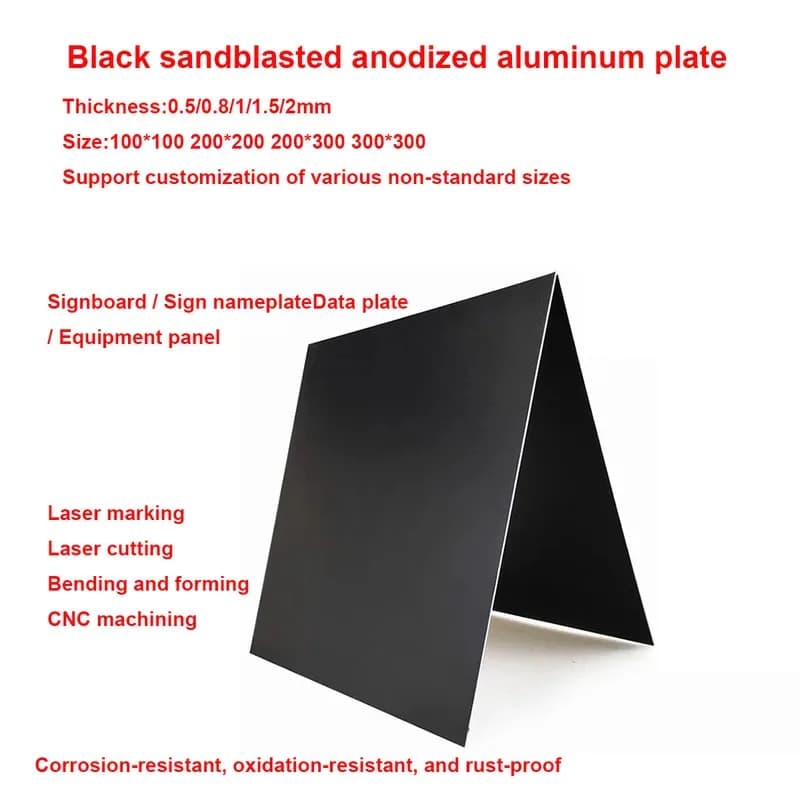 Black Anodized Aluminum Alloy Plate Sandblasted Finish 0.5-2mm Thick 100x100mm 200x200mm
