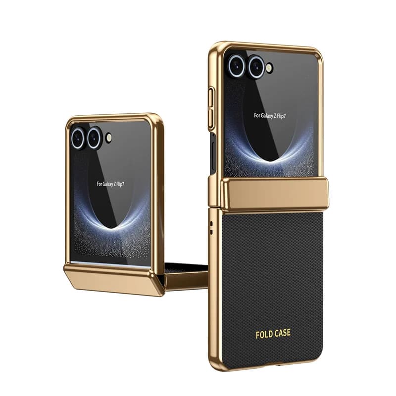 Luxury Leather Electroplated Frame Hinge Protect Case For Samsung Galaxy Z Flip 8 7 6 5 4 3 Screen Protect Film Shockproof Cover