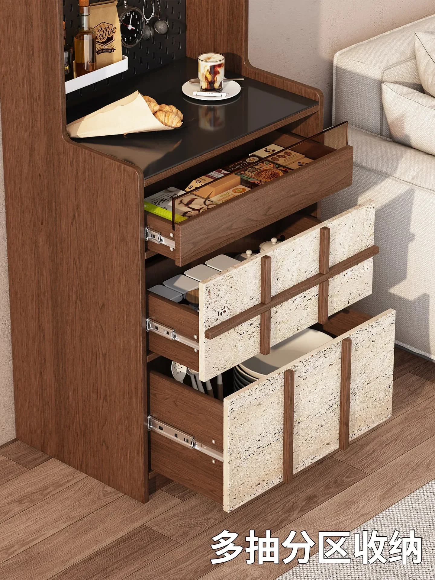 's New Medieval Solid Wood Dining Side Cabinet Is Stored Against The Wall, Integrating Retro Home Rock Slab Tea Cabinetb22