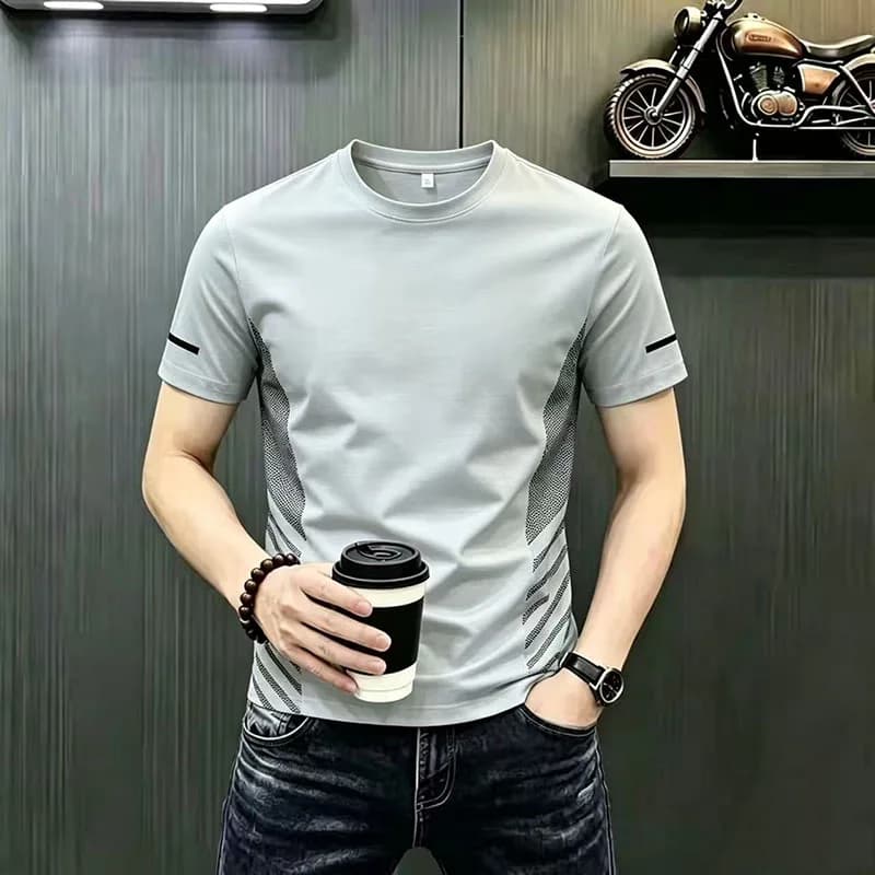 2026 Summer New Style Men's Short-Sleeved Silk Cool-Touch T-Shirt Casual Quick-Dry Sports Shirt Polo Shirt