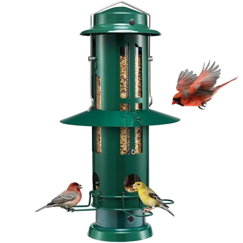 Anti-Squirrel Bird Feeder with Removable Base, Full Metal, Tubular Bird Feeder for Outdoor Hanging, Animal Bird Feeder