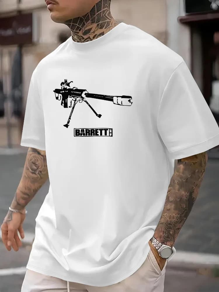 Men'S New Trendy Personalized Fashion Sniper Gun Print Short-Sleeve T-Shirt,100% cotton summer Casual Round-Neck Top.