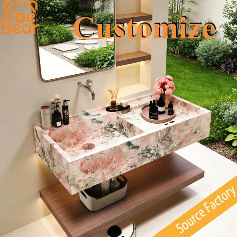 Slim Edge Marble Counter Sink High Gloss Polished Waterproof Anti Stain Wear Resistant Practical Apartment Guest Room Bathroom