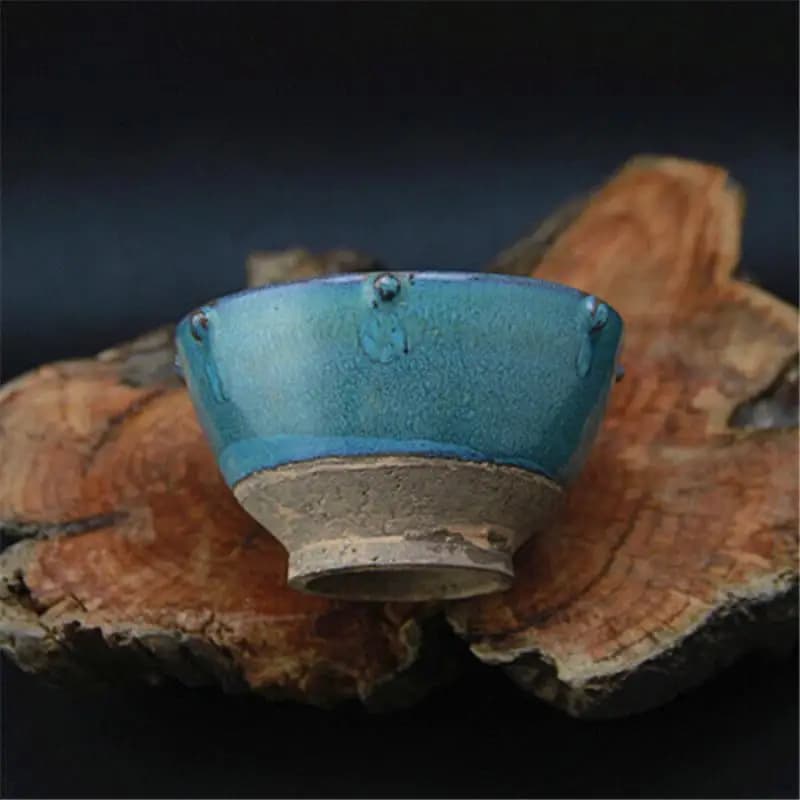3.94 inch Chinese Song Jun Kiln Blue Glaze Porcelain Teabowl Bowl Gongfu Design