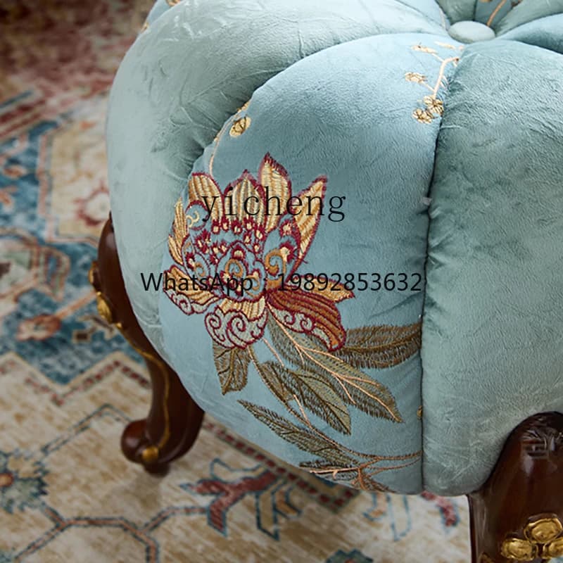 1 Sofa Stool Fabric Living Room Coffee Table Side Low Stool Home Villa European Retro Solid Wood Stool