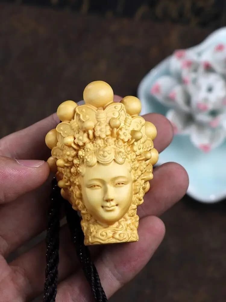 Boxwood Carved Nice Art Work Chinese Opera Beauty Girl Statue