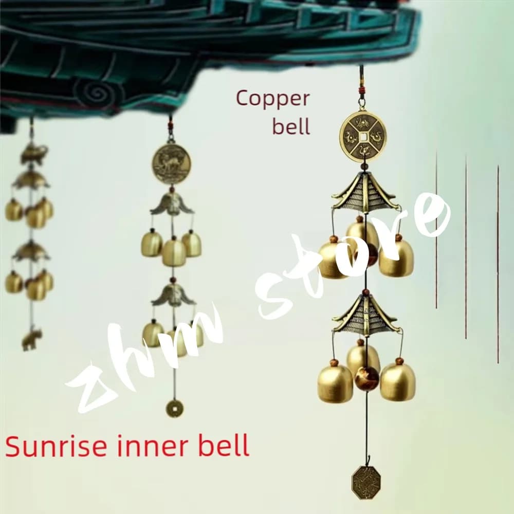 Bringing Lucky Chinese Fengshui Auspicious Double Layers Six Bells Copper Home Door Hanging Decorate Wind Chimes