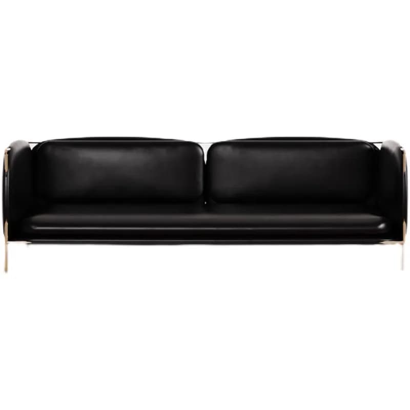 LTT French retro first layer cowhide black stainless steel living room antique light luxury sofa