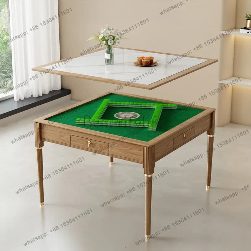 Solid wood rock slab mahjong machine dining table integrated dual-purpose household modern simple automatic cream wind