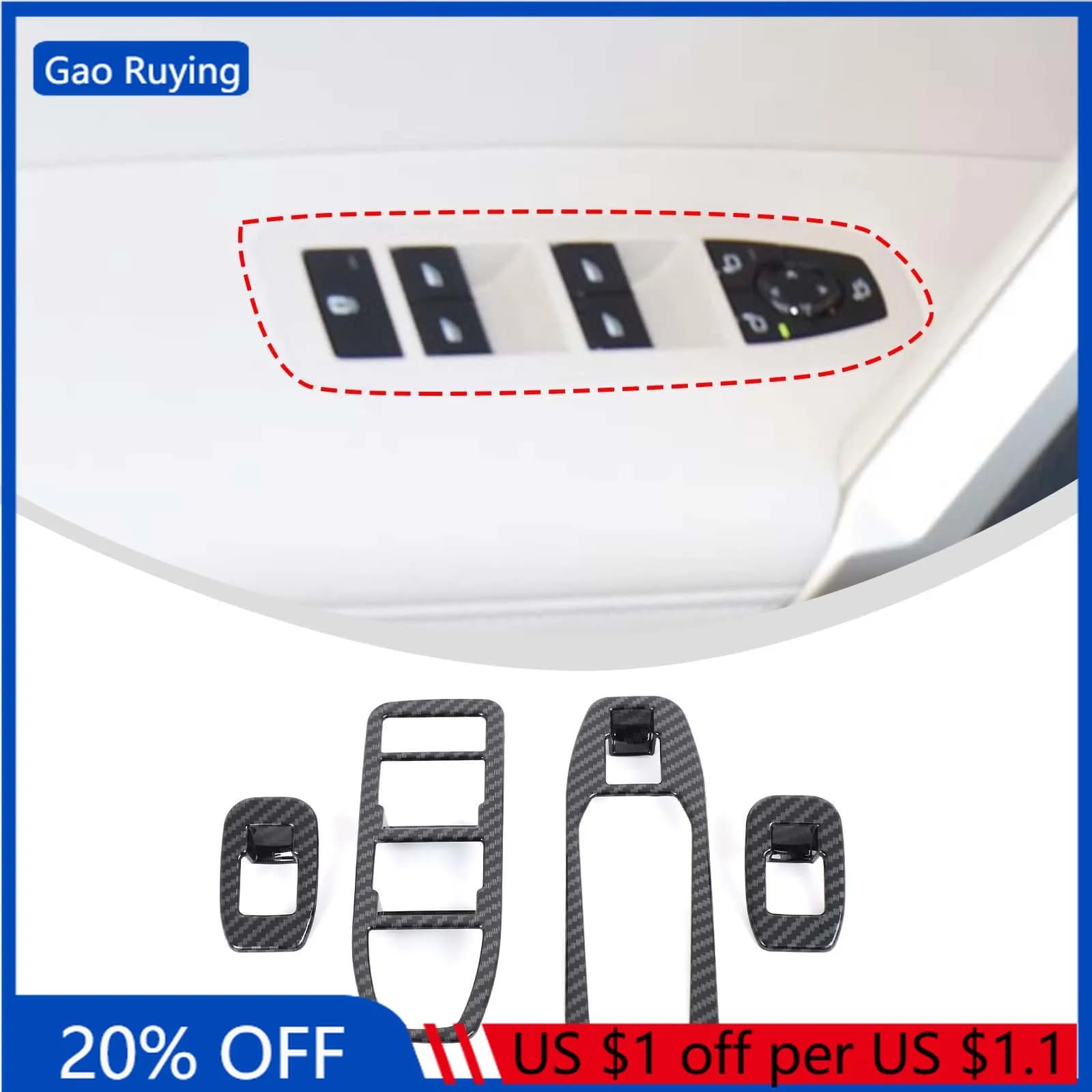 Gao Ruying For BMW IX i20 2022-2025 ABS Carbon Fiber Car Window Lift Switch Panel Cover Trim Interior Car Accessories