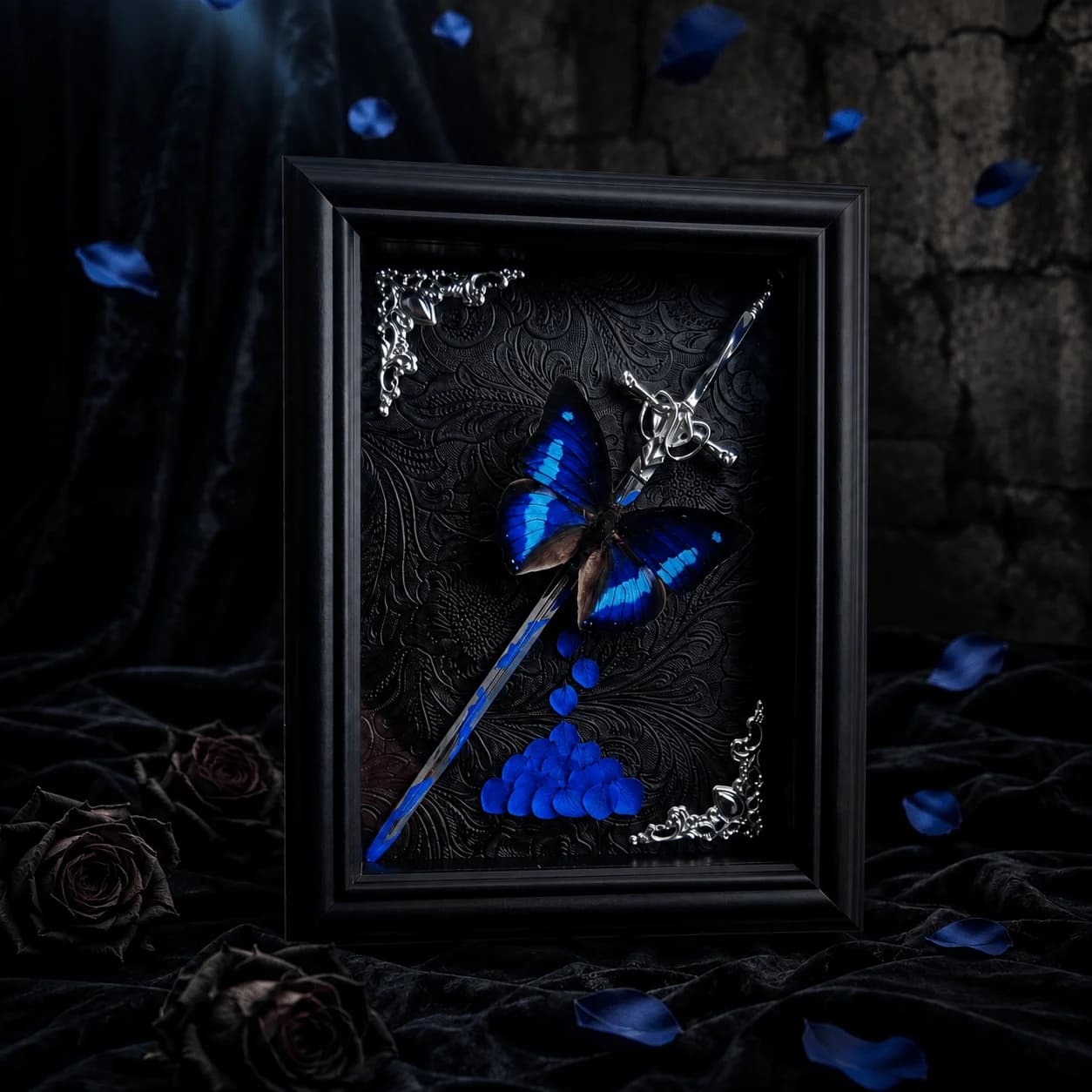 Anaea Cyanea Real Butterfly Display, Gothic Dark Academia Decor, Solid Wood Glass Frame, 21 X 16 cm