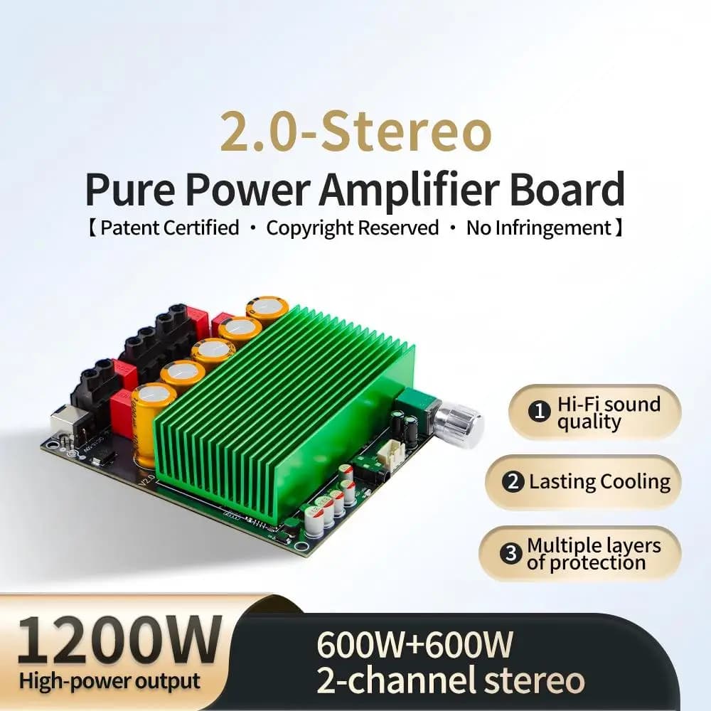 Digital Amplifier Board 2.0 Channel Pure Post Stage TPA3255 600Wx2 1200W High Power Stereo Amplifier Undervoltage Protection