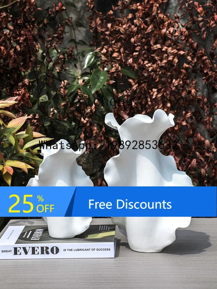 Modern Minimalist Creative White Handmade Ceramic Flower Arrangement Vase Entrance Decoration Ornament