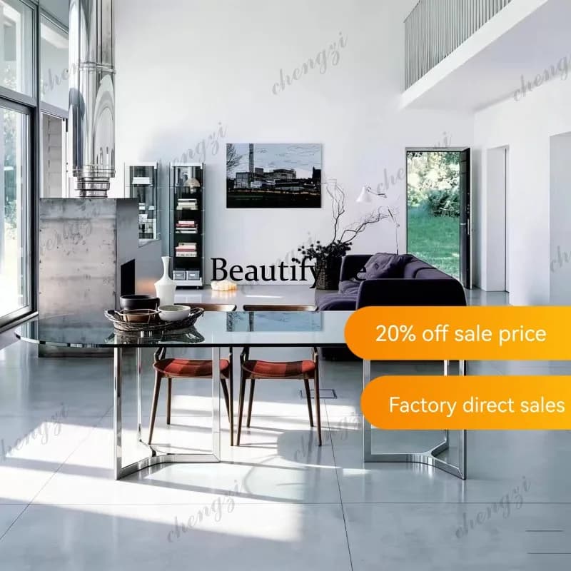 JJ132 Italian minimalist dining table ultra-white tempered glass stainless steel special-shaped creative oval worktable