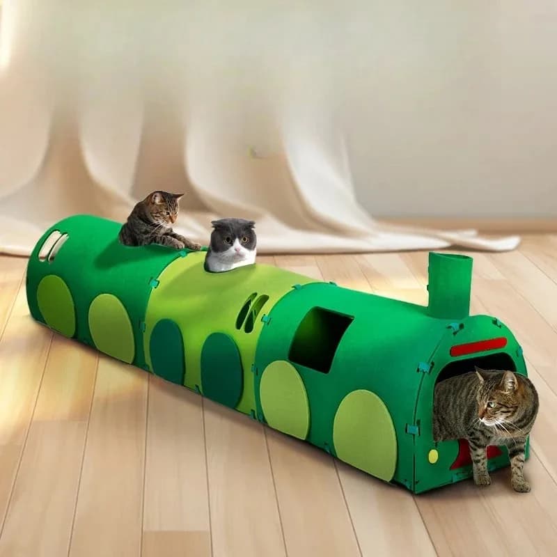 Cat tunnel cat scratching board self-hi toy green leather train channel drilling corrugated non-woven claw car cat nest