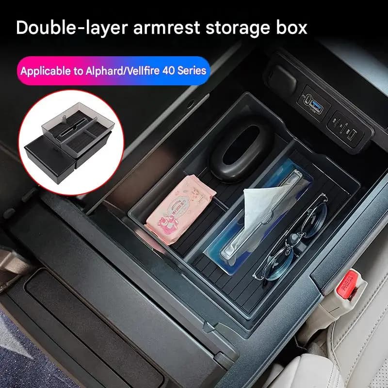Car Double Layer Armrest Storage Box for Toyota Alphard Vellfire 40 Series Silicone 3PCS RHD Car Interior Accessories Organizer