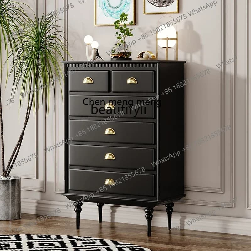 xzFrench retro style six-chest bedroom, storage, black drawers in the living room, high cabinet