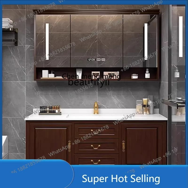 A85 New Chinese Style Bathroom Cabinet Combination Wall Cupboard Solid Wood Washbasin Bathroom Wash Basin Ceramic Whole Washbin
