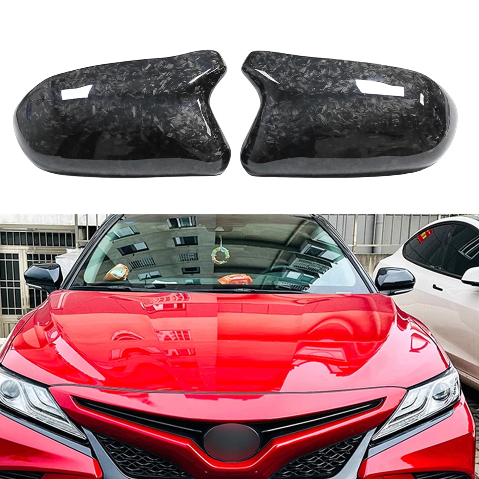 Mirror Cover For Toyota Camry 2018-2024 Carbon Fiber/Forged/ABS Honeycomb Horn Style Replacement Side Rear View Cap Clip On Type