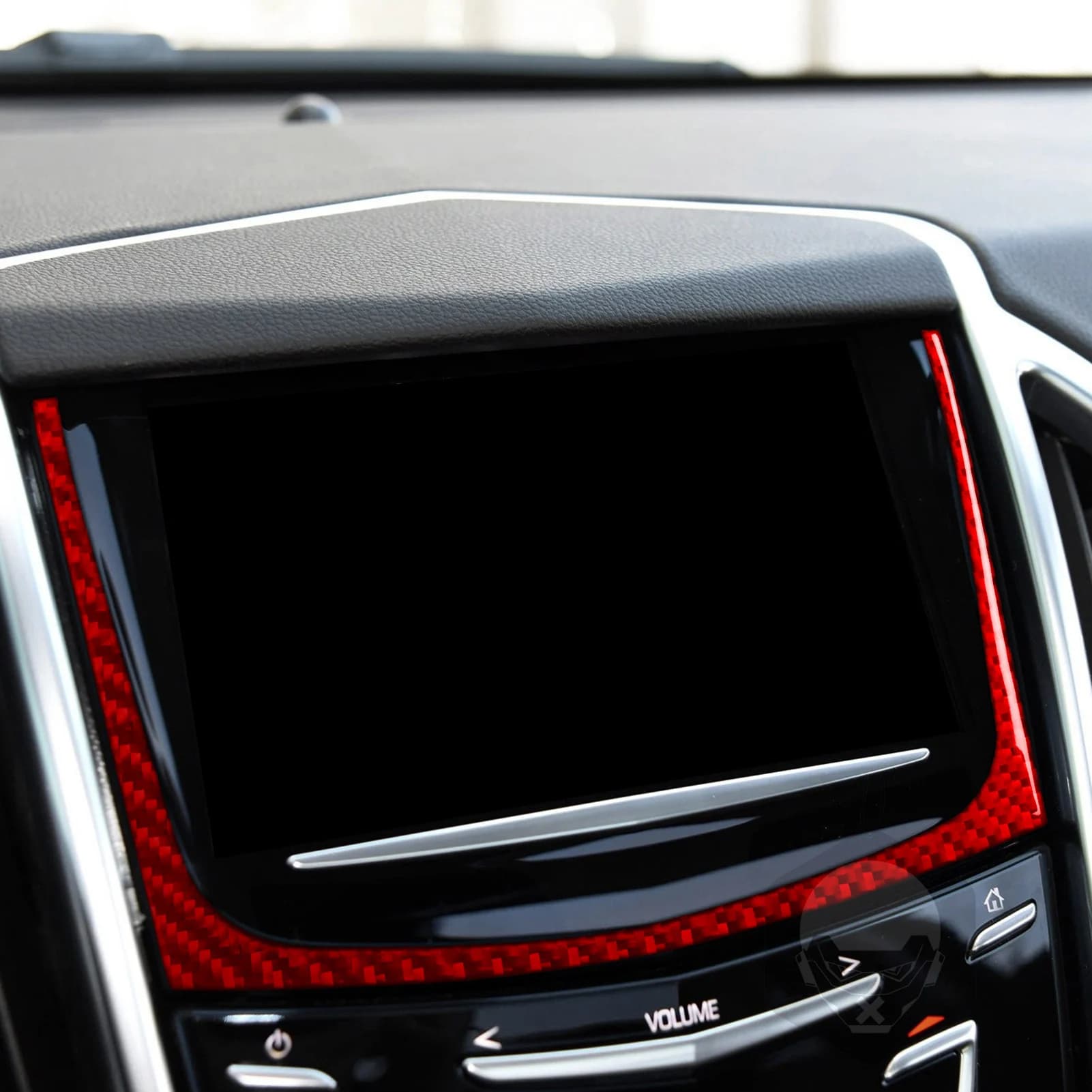 For CADILLAC SRX 2010-2012 Center Console Navigation Panel Frame Red Real Soft Carbon Fiber Car Interior Accessories Stickers
